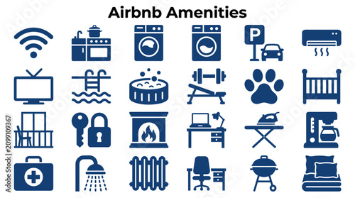 Foto Collection of Airbnb amenities icons representing hospitality services for trave
