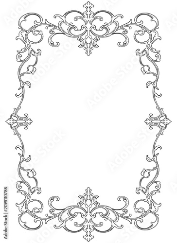 Elegant Art Nouveau Floral Border and Decorative Frame Line Art Illustration