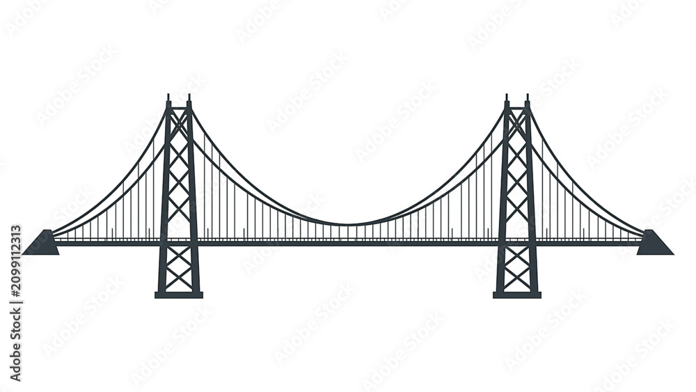 Fototapeta premium Modern suspension bridge flat design illustration isolated