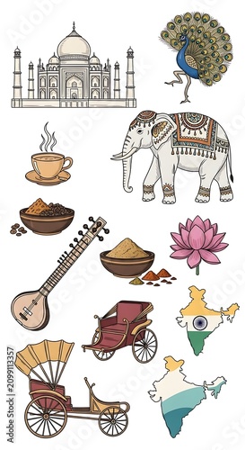 Diverse Indian Cultural Symbols and Landmarks Collection.