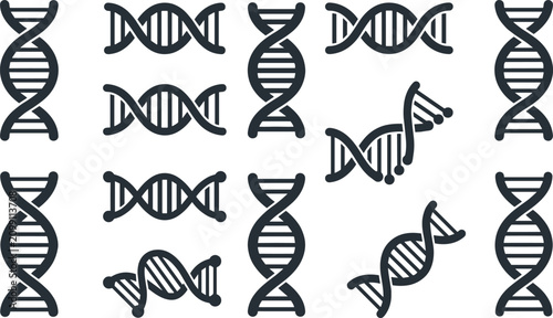 Cuadro en lienzo DNA Double Helix Icon Collection with Genetic Molecule, Genome, Biotechnology, a