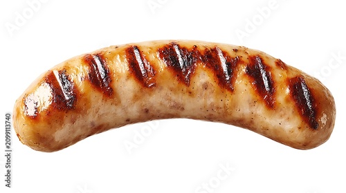 Grilled bratwurst sausage isolated on white background.