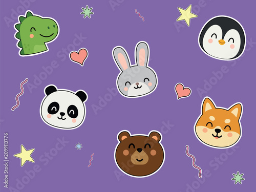 Cute animal faces sticker pack set