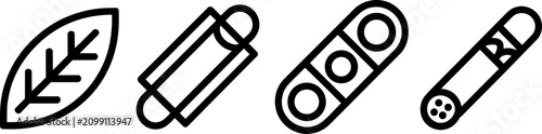 Foto Smoking and tobacco line icons featuring a natural leaf, rolled joint cigarette,