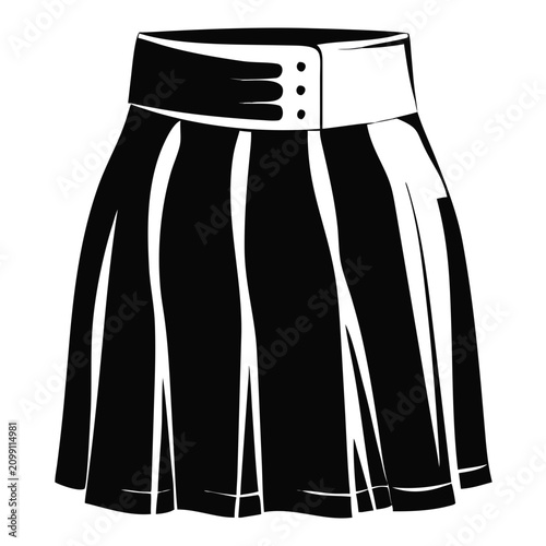 Illustration of skirt with mini length, showing pleated fabric and waist detail. Fashionable skirt with mini length offers stylish garment for modern designs.