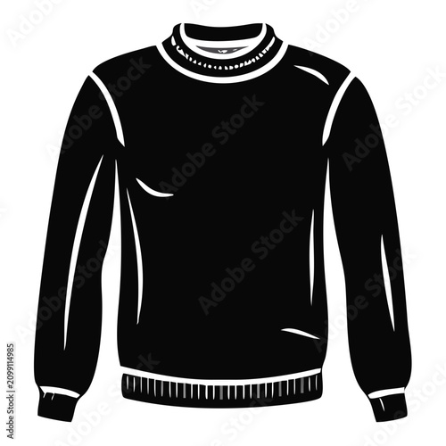 Outline illustration of crew neck pullover, showing classic apparel design. Garment highlights ribbed collar, cuffs, and hem, ideal for showcasing technical cotton crew neck pullover.