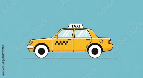 Bright Yellow Taxi Cab Illustration on Blue Background.