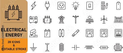 Fotografía A set of 28 electrical energy outline icons