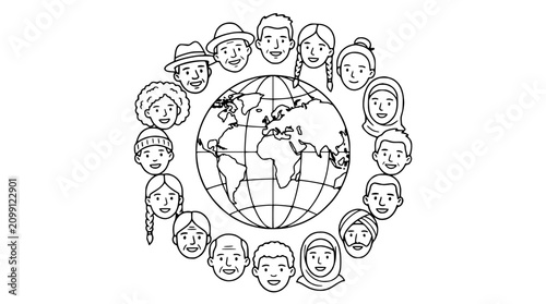 Canvas Print Diverse people surrounding planet earth, diversity and global unity concept, han