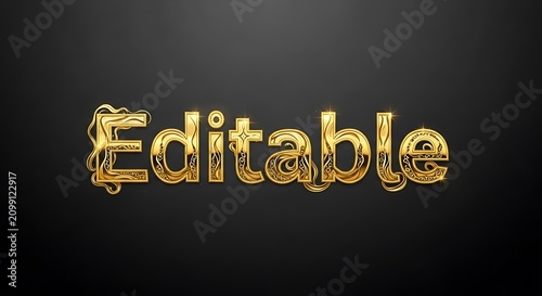 Golden Editable Text Design with 3D Effect on Dark Background.