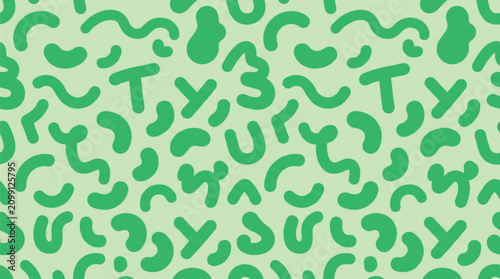 Fotografie Green squiggly pattern fills the entire frame with various shapes