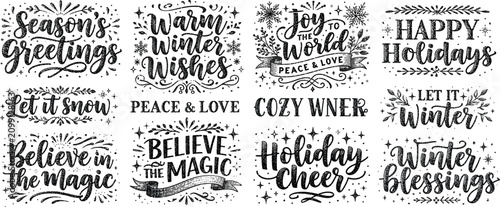 Christmas and Winter Holiday Typography Background with Festive Hand Lettering.