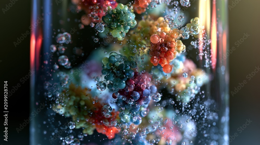 Fototapeta premium Colorful bubbles dance inside a clear glass tube