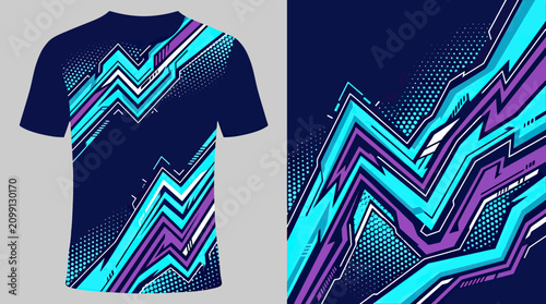 Blue and purple zigzag jersey mockup and pattern design.