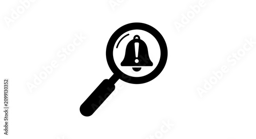 Magnifying glass icon with a bell and exclamation mark inside