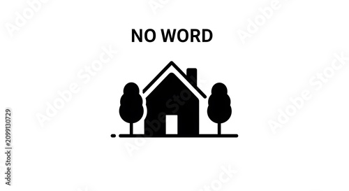 Simple house icon with trees on both sides