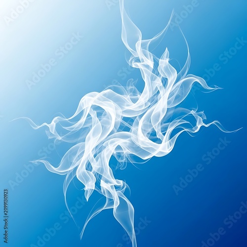 Abstract White Smoke Swirls Against Blue Background.