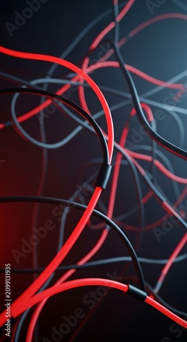 Colorful Neon Light Wires on Dark Background.