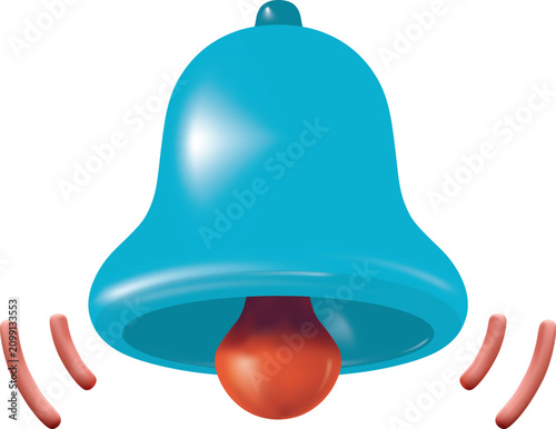 Blue Notification Bell Icon with Red Clapper Isolated on White Background