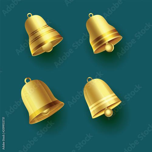 collection of golden jingle bell icons for christmas decoration design