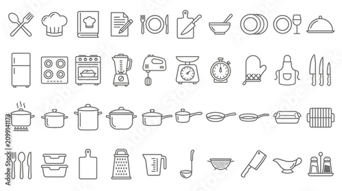 Schilderij op canvas Cooking line icon set