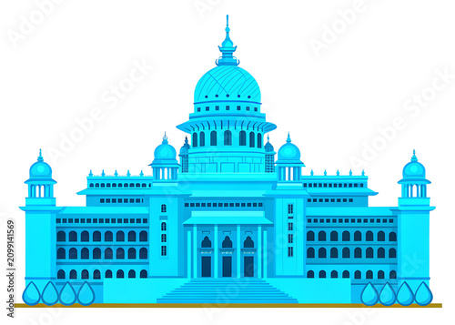 Modern minimal vector illustration of the Vidhana Soudha, isolated on white background, grand government building, clean geometry