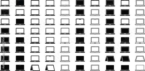 Set of minimal flat laptop computer icon with screen and keyboard vector illustration isolated on white background