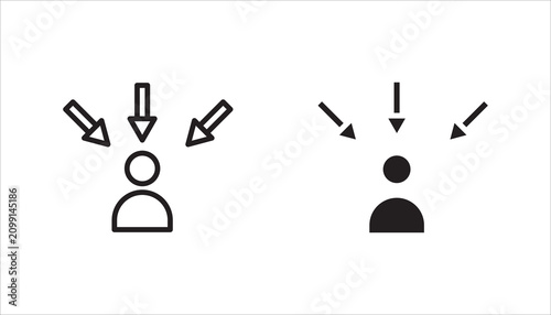 User attention and targeting icon se collection featuring person symbols with directional arrows. Suitable for marketing, customer focus, audience targeting, notifications, and communication concepts.