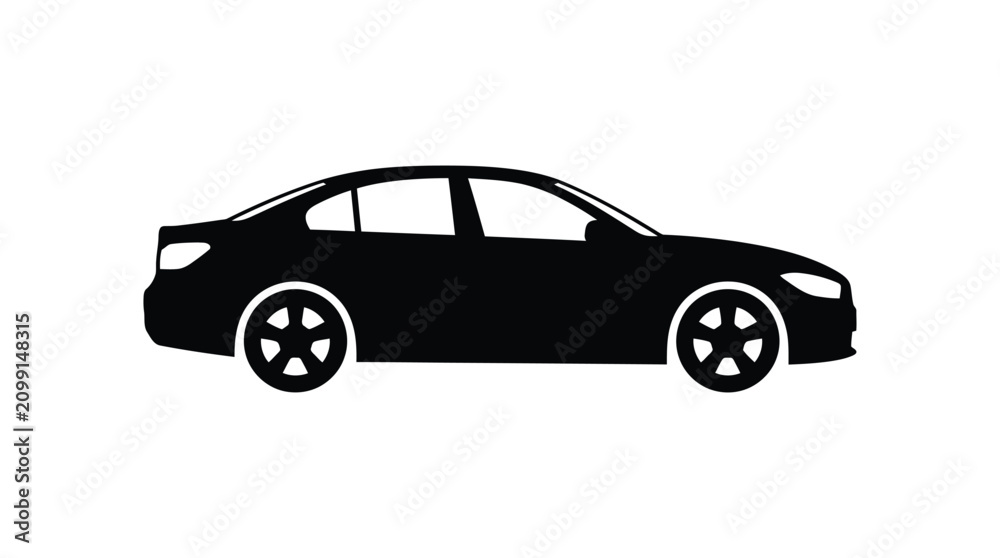 Naklejka premium Sedan Car Silhouette On White Background Silhouette