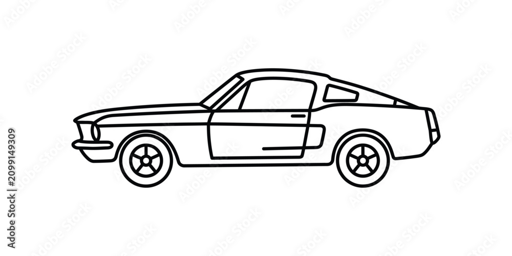 Obraz premium Classic American muscle car side view line art illustration.