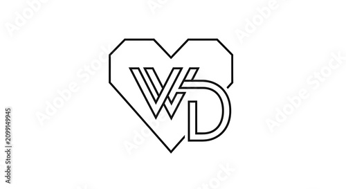 Stylish Heart with VD Monogram Logo Design.