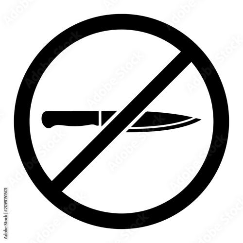 Vector illustration of a 'no knife allowed' sign, ideal for safety warnings, security, or dangerous object prohibition in public spaces. Simple, clear graphic.