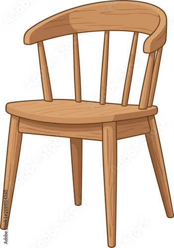 фотографія Classic wooden chair vector illustration with spindle backrest isolated on white