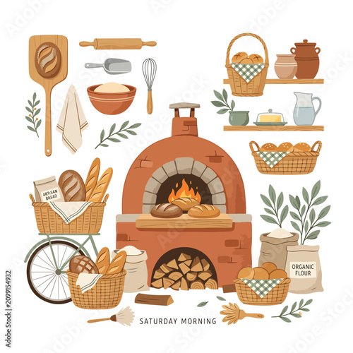 Wood fired brick pizza oven bakery.