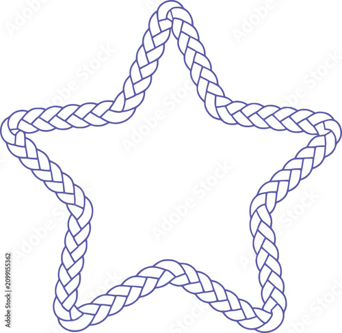 Braided Rope Star Frame Blue Line Vector Illustration On White Background