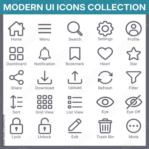 Modern Ui Icons Collection Flat Line Style With Blue Tones