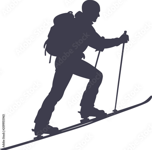 Skier Silhouette With Poles And Backpack Dark Blue Vector Illustration