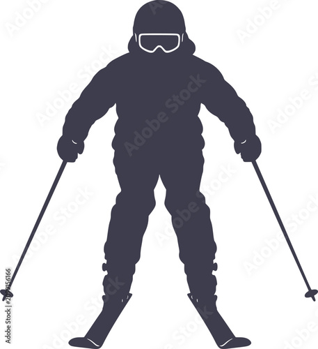 Skier Silhouette With Poles A Dark Blue Vector Illustration On White