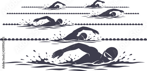 Swimmer Silhouette Series Vector Illustration With Water Splashes