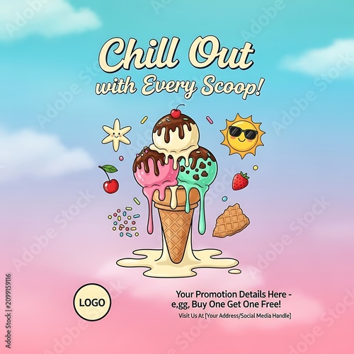 Chill Out Ice Cream Cone Promotional Poster Design.