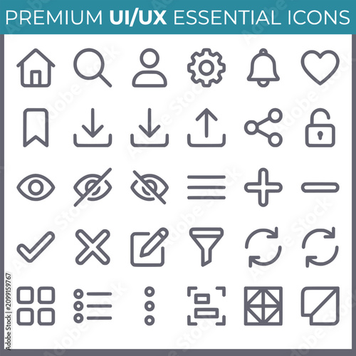 Essential Navigation Icons Set Thin Line Style On White Background
