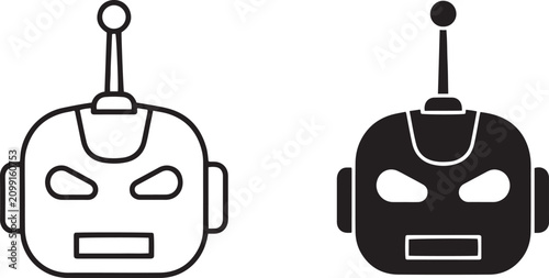 Fotografie Retro robot head icons, vintage cyborg face vector set, minimalist mechanical dr