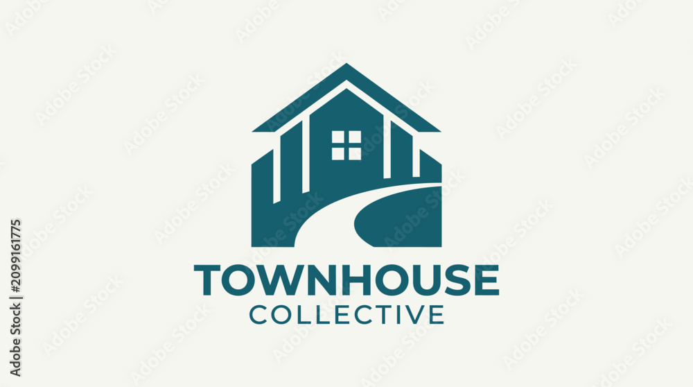 Fototapeta premium Townhouse Collective Logo Design with House and Road.