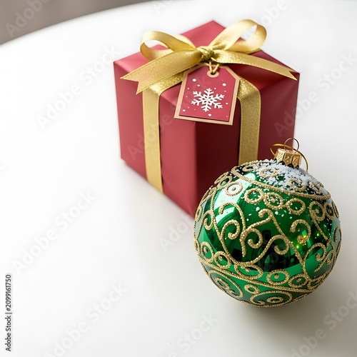 Festive Christmas Gift Box with Ornament Decoration.