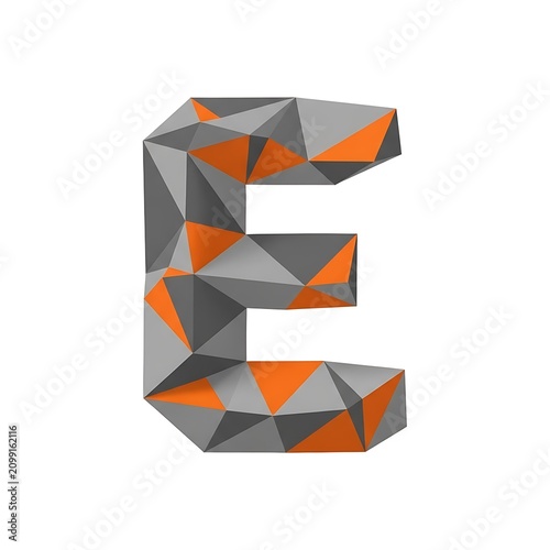 Geometric Polygonal Letter E Design in Gray and Orange.