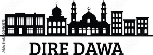 Konstfotografi Dire dawa city skyline silhouette featuring iconic mosque architecture and urban