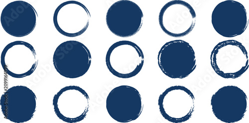 Blue Grunge Circle Brush Stroke Frame Collection, Hand Painted Round Border Elements, Distressed Circular Shapes, Artistic Ink Ring Design Bundle, Modern Abstract Brush Graphics For Creative Projects