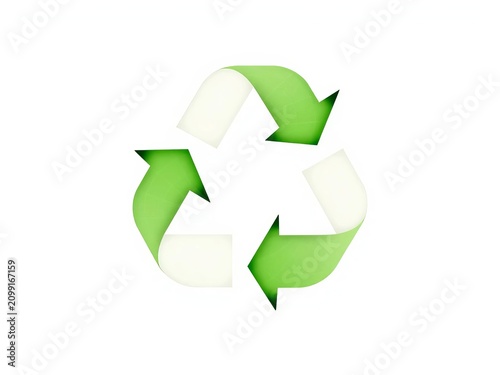 Recyclable symbol with Earth green fill on white background, green, pollution prevention