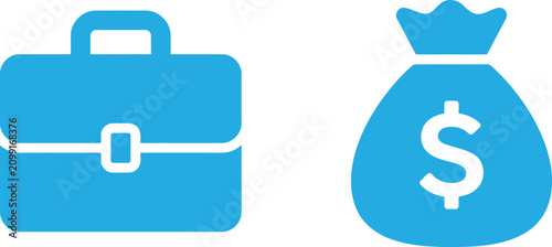Fényképezés Blue business briefcase and money bag vector