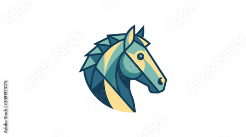 Foto Stylized blue and yellow geometric horse head portrait.